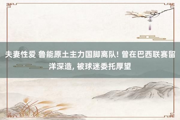 夫妻性爱 鲁能原土主力国脚离队! 曾在巴西联赛留洋深造, 被球迷委托厚望