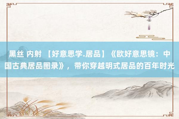 黑丝 内射 【好意思学.居品】《欧好意思镜：中国古典居品图录》，带你穿越明式居品的百年时光